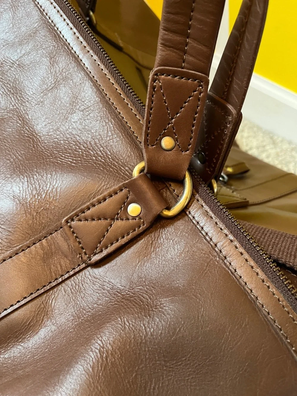 Brown Leather Travel Duffle Bag - Stylish Carryall - Picture 9 of 9